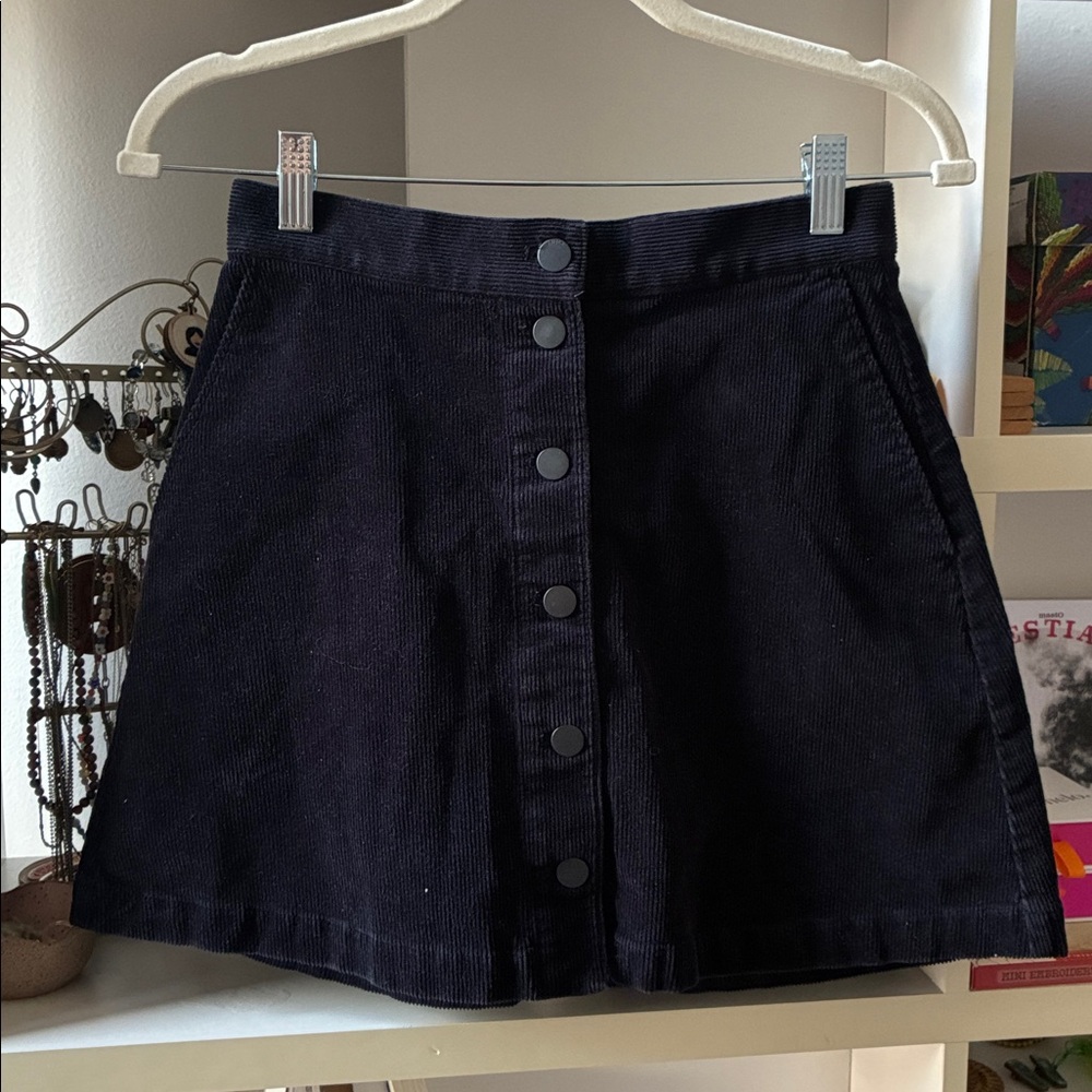 UNIQLO Dark Blue Button-Front Corduroy Skirt